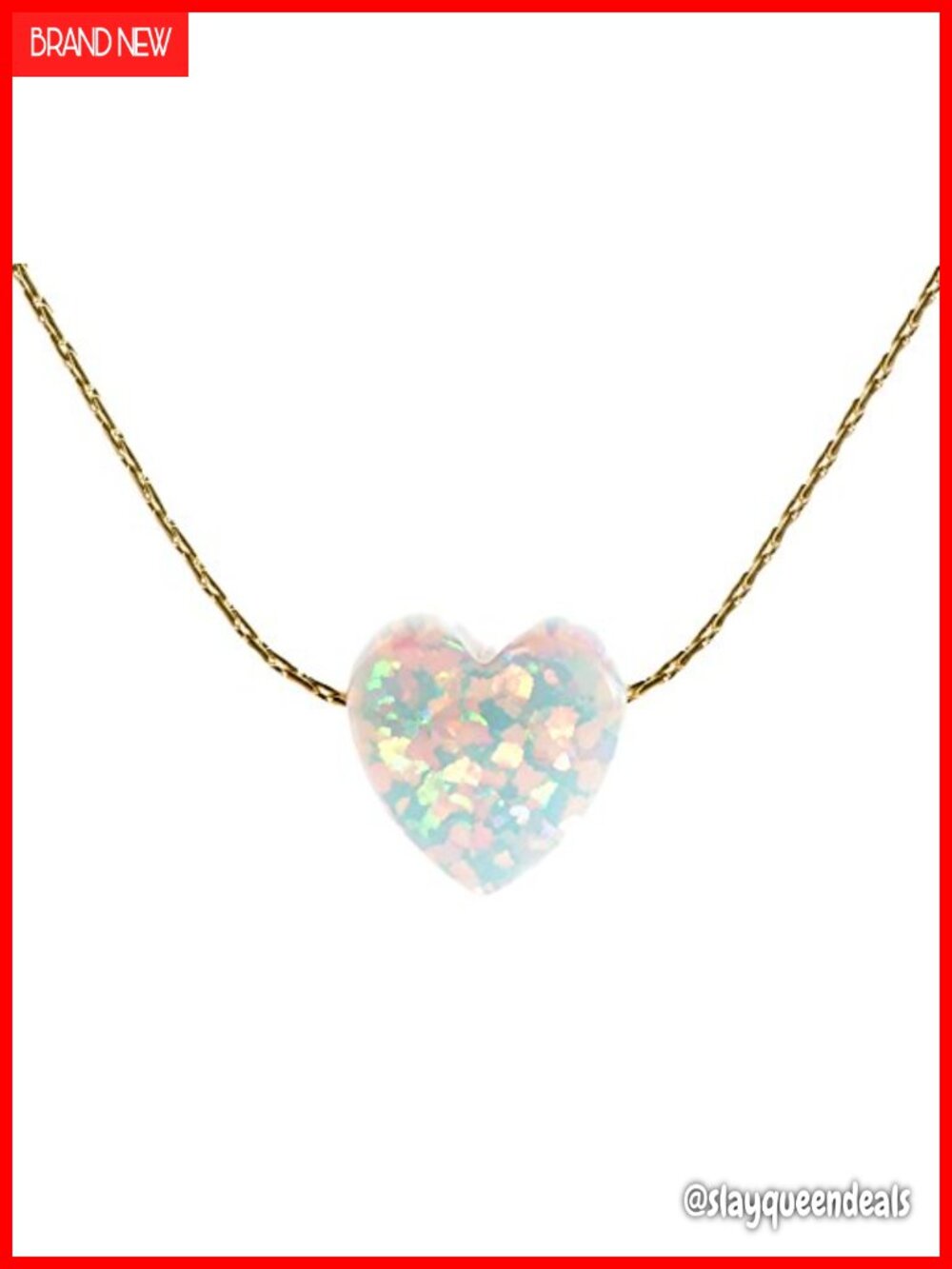 14K Gold Filled Opal Heart Necklace Dainty Cable Wire 16+2 Inch Extender